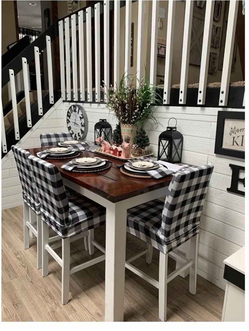 Set of 4 Black & White Buffalo Plaid Farmhouse Dining Chair Slipcovers NIB